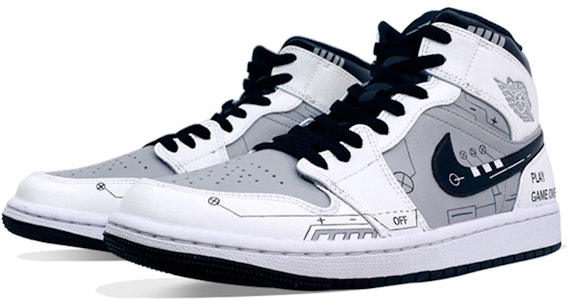 【定制球鞋】 Jordan Air Jordan 1 Mid "島嶼綠" 电玩主题 电路线 立体按键 中帮 复古篮球鞋 男款 白黑灰 Lookbook 【定制球鞋】 Jordan Air Jordan 1 Mid "島嶼綠" 电玩主题 电路线 立体按键 中帮 复古篮球鞋 男款 白黑灰