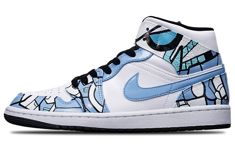 Buy [Zapatos Personalizados] Air Jordan 1 Mid 'Arte Abstracto Verde Isla' 554724-132(Teamone-男款抽象艺术大学蓝Z)