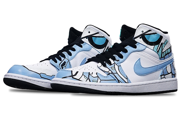 Lookbook [Zapatos Personalizados] Air Jordan 1 Mid 'Arte Abstracto Verde Isla' 554724-132(Teamone-男款抽象艺术大学蓝Z)