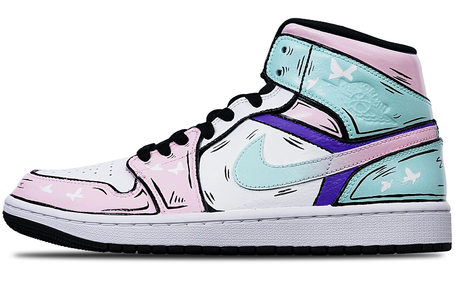 Buy 에어 조던 1 미드 '아일랜드 그린 나비' (커스텀) 554724-132(Teamone-男款蝴蝶忍粉绿粉红)