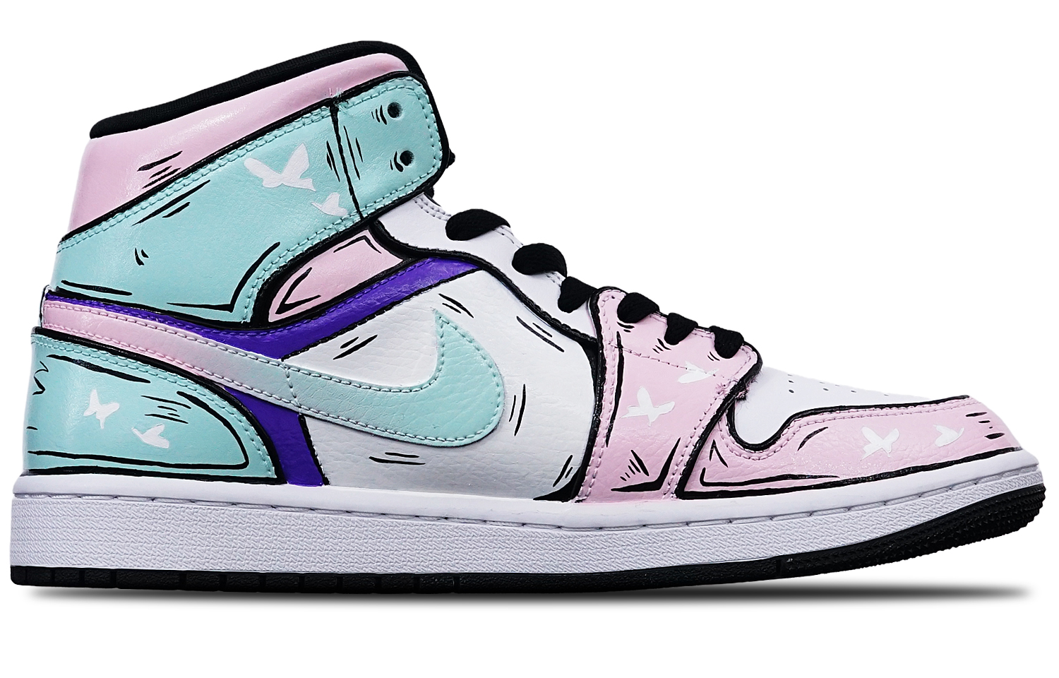 Order 에어 조던 1 미드 '아일랜드 그린 나비' (커스텀) 554724-132(Teamone-男款蝴蝶忍粉绿粉红)