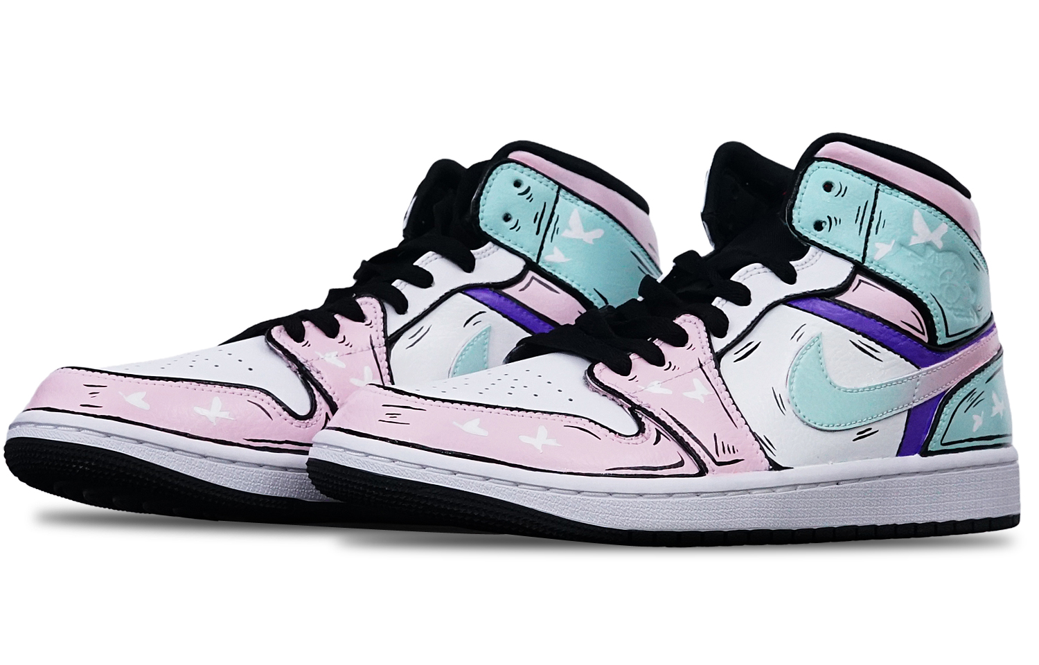 Lookbook 에어 조던 1 미드 '아일랜드 그린 나비' (커스텀) 554724-132(Teamone-男款蝴蝶忍粉绿粉红)