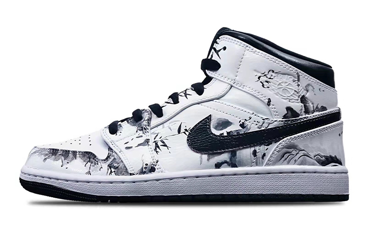Buy [Zapatillas Personalizadas] Air Jordan 1 Mid 'Verde Isla Bambú Tinta' 554725-132(Teamone-女款国潮水墨竹叶Z)
