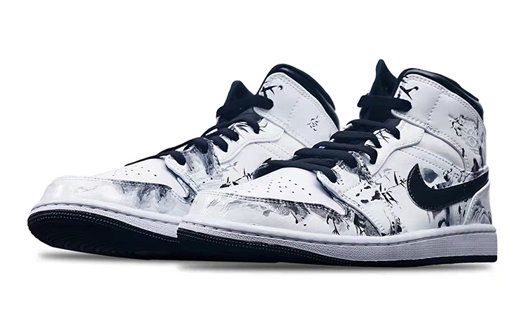 Lookbook [Zapatillas Personalizadas] Air Jordan 1 Mid 'Verde Isla Bambú Tinta' 554725-132(Teamone-女款国潮水墨竹叶Z)