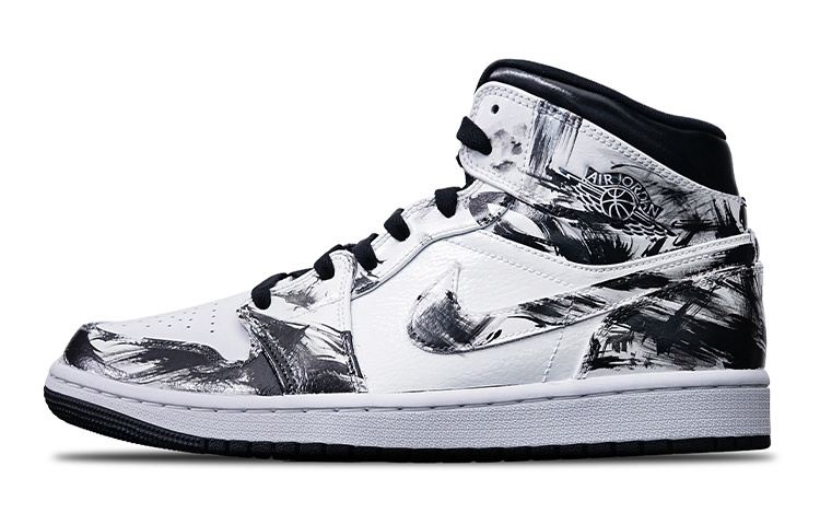 Buy 【定製球鞋】 Jordan Air Jordan 1 Mid "Island Green" 中國風水墨塗鴉 手繪噴繪國潮系列主題 中幫 復古籃球鞋 GS 黑白