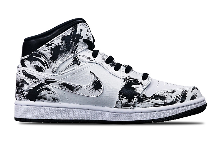 Order 【定製球鞋】 Jordan Air Jordan 1 Mid "Island Green" 中國風水墨塗鴉 手繪噴繪國潮系列主題 中幫 復古籃球鞋 GS 黑白