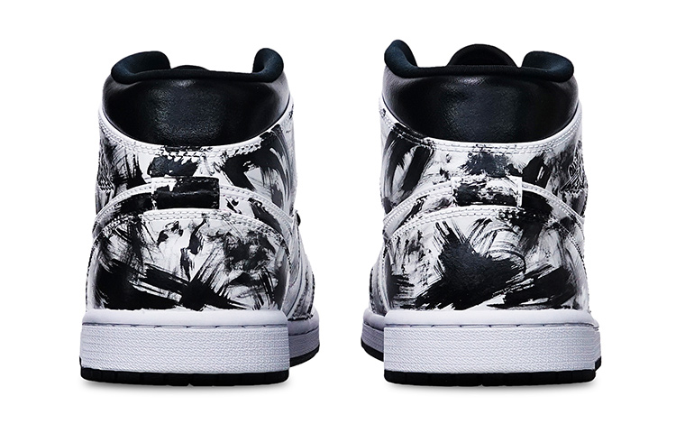 Shop 【定製球鞋】 Jordan Air Jordan 1 Mid "Island Green" 中國風水墨塗鴉 手繪噴繪國潮系列主題 中幫 復古籃球鞋 GS 黑白