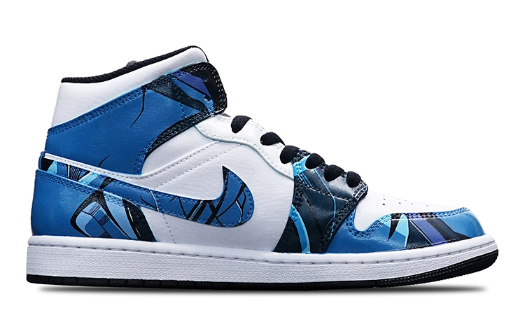 Order [Sepatu Kustom] Air Jordan 1 Mid 'Hijau Pulau Cyberpunk' 554724-132(TeamT-男款机械风黑白蓝)