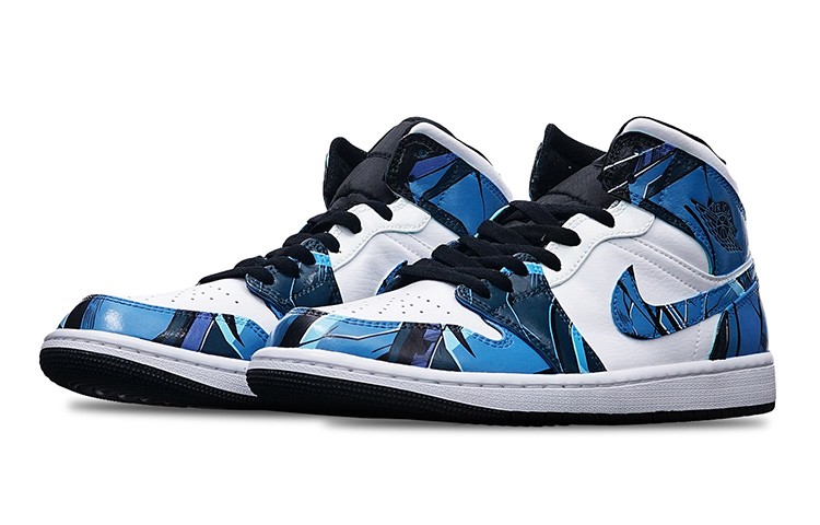 Lookbook [Sepatu Kustom] Air Jordan 1 Mid 'Hijau Pulau Cyberpunk' 554724-132(TeamT-男款机械风黑白蓝)