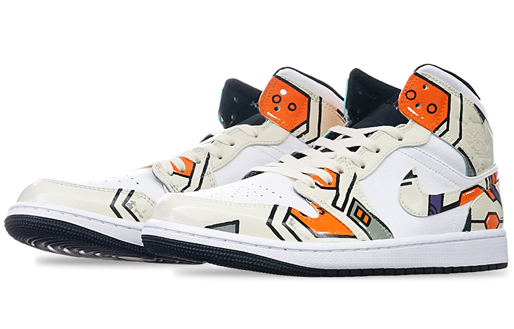 Lookbook [Zapatillas Personalizadas] Air Jordan 1 Mid 'Verde Isla Cyberpunk' 554725-132(TeamT-女款电玩主题米黄橙白)