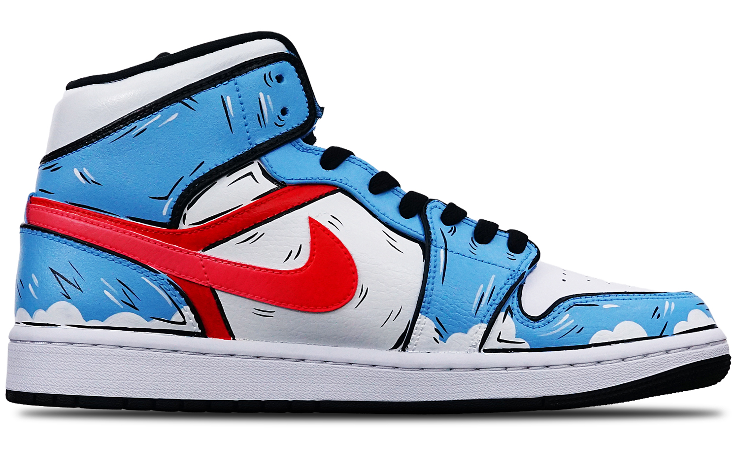 Order [Zapatillas Personalizadas] Air Jordan 1 Mid 'Verde Isla Doraemon' 554724-132(Teamone-男款叮当蓝白红)