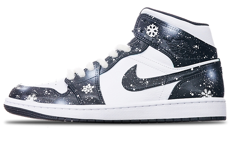 Buy AJ1 MIDカスタム「アイランドグリーン雪の結晶クリスマス」 554724-132(TeamT-男女同款圣诞节主题黑白)