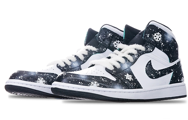 Lookbook AJ1 MIDカスタム「アイランドグリーン雪の結晶クリスマス」 554724-132(TeamT-男女同款圣诞节主题黑白)