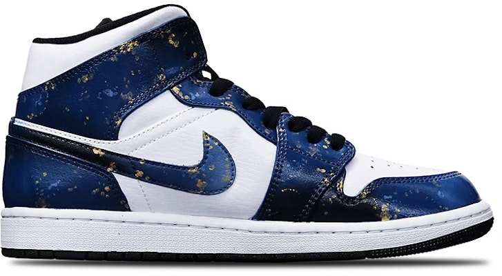 【定製球鞋】Jordan Air Jordan 1 Mid Island Green 漸變金點 手繪噴繪中國風 國潮系列主題 中幫 復古籃球鞋 男款 藍黑金 Order 【定製球鞋】Jordan Air Jordan 1 Mid Island Green 漸變金點 手繪噴繪中國風 國潮系列主題 中幫 復古籃球鞋 男款 藍黑金