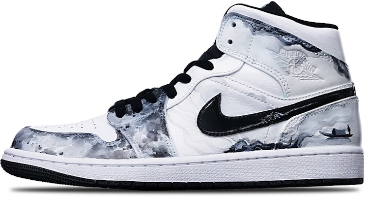 【訂製球鞋】 Jordan Air Jordan 1 Mid "Island Green" 國潮系列 水墨漁舟 中國風 中幫 復古籃球鞋 男款 黑白灰 Buy 【訂製球鞋】 Jordan Air Jordan 1 Mid "Island Green" 國潮系列 水墨漁舟 中國風 中幫 復古籃球鞋 男款 黑白灰