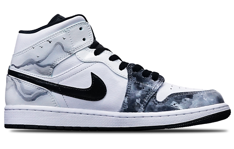 Order [定制鞋] Air Jordan 1 Mid '岛屿绿墨渔夫' 554724-132(Teamone-男款水墨渔舟黑白灰Z)