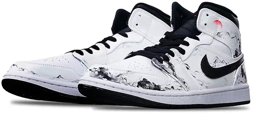 커스텀 에어 조던 1 미드 '옥색 석탑' (Keoseutom Eeo Jodeon 1 Mideu 'Oksek Seoktap') 554724-075(Teamone-男款水墨宝塔黑白红Z) Lookbook 커스텀 에어 조던 1 미드 '옥색 석탑' (Keoseutom Eeo Jodeon 1 Mideu 'Oksek Seoktap') 554724-075(Teamone-男款水墨宝塔黑白红Z)