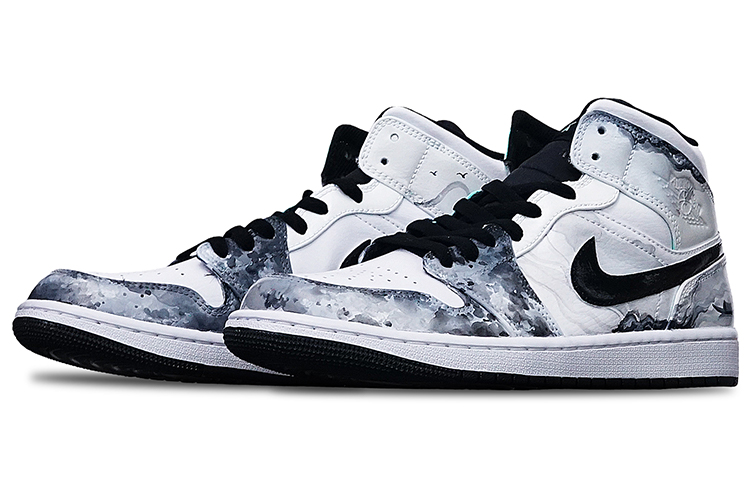 Lookbook [定制鞋] Air Jordan 1 Mid '岛屿绿墨渔夫' 554724-132(Teamone-男款水墨渔舟黑白灰Z)