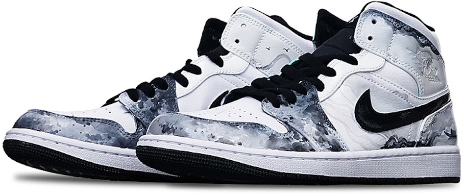 【訂製球鞋】 Jordan Air Jordan 1 Mid "Island Green" 國潮系列 水墨漁舟 中國風 中幫 復古籃球鞋 男款 黑白灰 Lookbook 【訂製球鞋】 Jordan Air Jordan 1 Mid "Island Green" 國潮系列 水墨漁舟 中國風 中幫 復古籃球鞋 男款 黑白灰