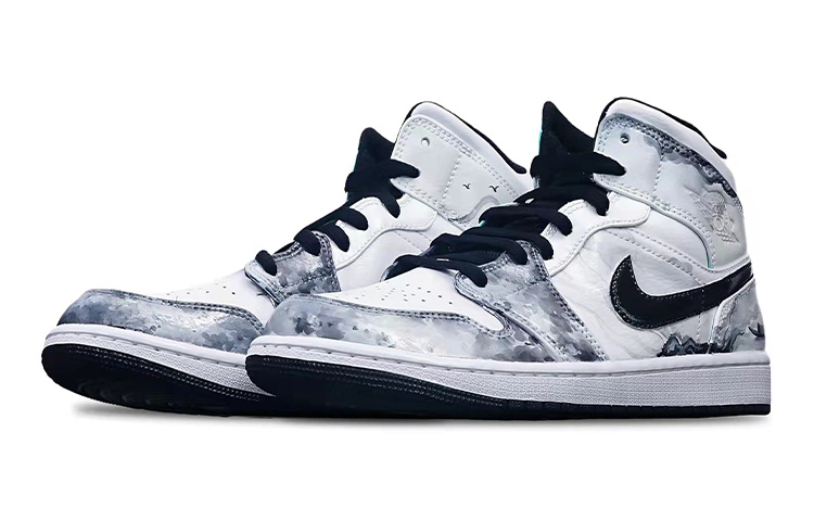 Lookbook [Sepatu Custom] Air Jordan 1 Mid 'Island Green Ink Perahu Memancing' 554725-132(Teamone-女款国潮水墨渔舟Z)