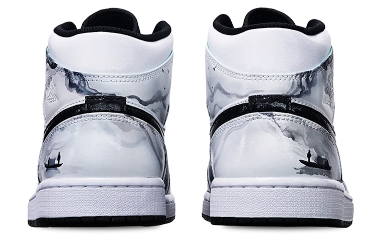 Shop [定制鞋] Air Jordan 1 Mid '岛屿绿墨渔夫' 554724-132(Teamone-男款水墨渔舟黑白灰Z)