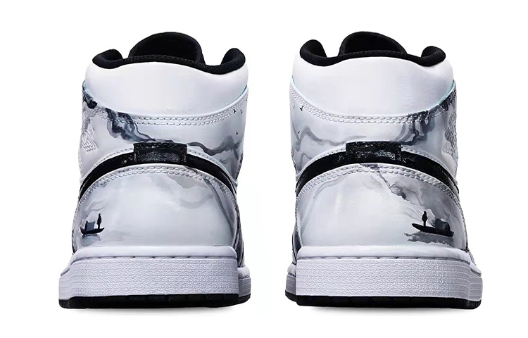 Shop [Sepatu Custom] Air Jordan 1 Mid 'Island Green Ink Perahu Memancing' 554725-132(Teamone-女款国潮水墨渔舟Z)