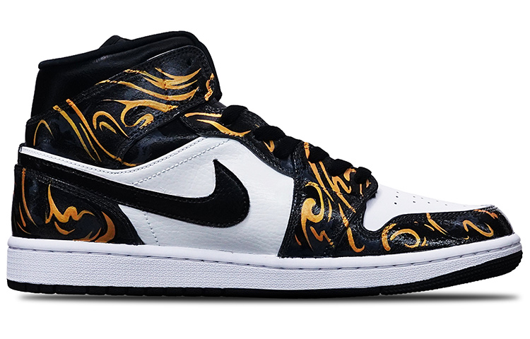 Order 【訂製球鞋】Air Jordan 1 Mid "Island Green" 黑白熊貓 手繪噴繪中國風紋理 國潮系列主題 中幫 復古籃球鞋 男款 玫瑰金黑白