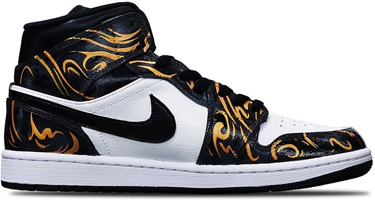 【訂製球鞋】Air Jordan 1 Mid "Island Green" 黑白熊貓 手繪噴繪中國風紋理 國潮系列主題 中幫 復古籃球鞋 男款 玫瑰金黑白 Order 【訂製球鞋】Air Jordan 1 Mid "Island Green" 黑白熊貓 手繪噴繪中國風紋理 國潮系列主題 中幫 復古籃球鞋 男款 玫瑰金黑白