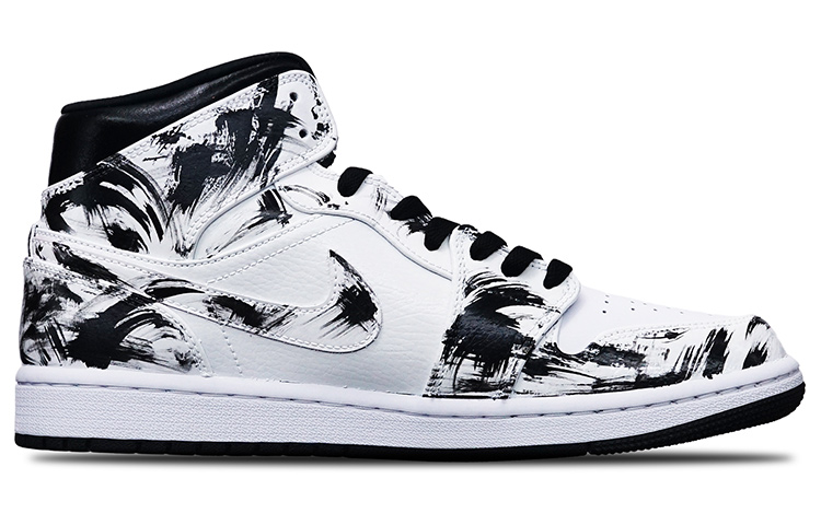Order 【カスタムシューズ】エアジョーダン1ミッド「アイランドグリーンパンダ中国墨グラフィティ」 554724-132(TeamT-男款水墨涂鸦黑白)