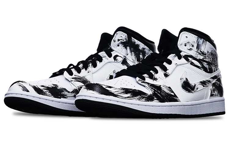 Lookbook 【カスタムシューズ】エアジョーダン1ミッド「アイランドグリーンパンダ中国墨グラフィティ」 554724-132(TeamT-男款水墨涂鸦黑白)