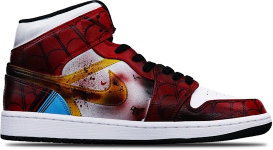 【定制球鞋】Jordan Air Jordan 1 Mid Island Green 動漫手繪 蜘蛛俠 中幫 復古籃球鞋 男款 紅白黃 Order 【定制球鞋】Jordan Air Jordan 1 Mid Island Green 動漫手繪 蜘蛛俠 中幫 復古籃球鞋 男款 紅白黃