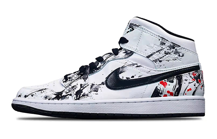 Buy 에어 조던 1 미드 '아일랜드 그린 스플래터 매화' (커스텀) 554725-132(Teamone-女款国潮泼墨梅花Z)