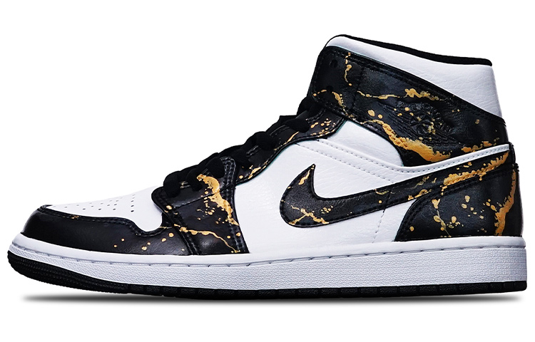 Buy 【定制鞋款】Air Jordan 1 Mid '岛屿绿色飞溅涂鸦' 554724-132(TeamT-男款泼墨涂鸦玫瑰金黑白)