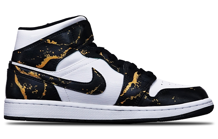 Order 【定制鞋款】Air Jordan 1 Mid '岛屿绿色飞溅涂鸦' 554724-132(TeamT-男款泼墨涂鸦玫瑰金黑白)