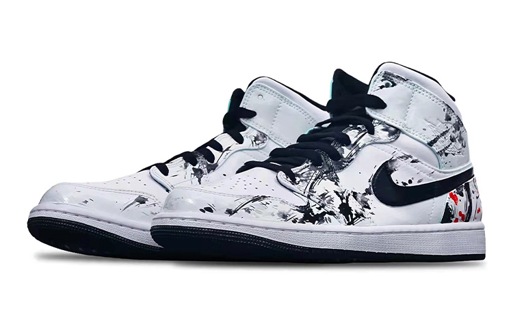 Lookbook 에어 조던 1 미드 '아일랜드 그린 스플래터 매화' (커스텀) 554725-132(Teamone-女款国潮泼墨梅花Z)