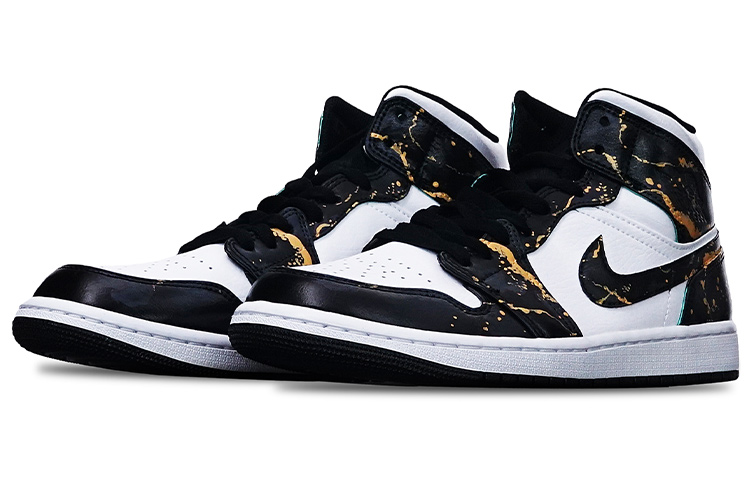 Lookbook 【定制鞋款】Air Jordan 1 Mid '岛屿绿色飞溅涂鸦' 554724-132(TeamT-男款泼墨涂鸦玫瑰金黑白)