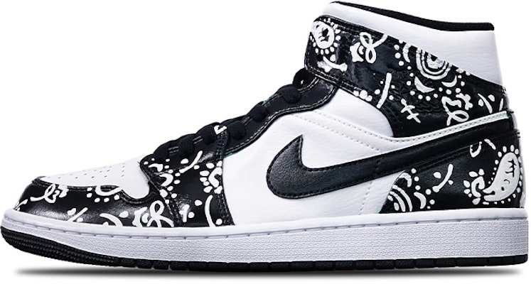 【定制球鞋】Jordan Air Jordan 1 Mid Island Green Vibe風格 手繪噴繪腰果花 潮男節主題 中幫 復古籃球鞋 男款 黑白 Buy 【定制球鞋】Jordan Air Jordan 1 Mid Island Green Vibe風格 手繪噴繪腰果花 潮男節主題 中幫 復古籃球鞋 男款 黑白