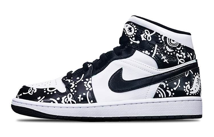 Buy [Kasut Custom] Air Jordan 1 Mid 'Island Green Vibe' 554725-132(TeamT-女款腰果花黑白)