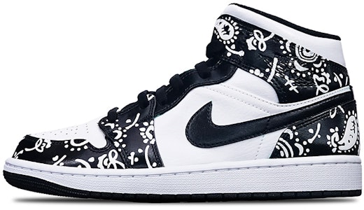 【定制球鞋】Jordan Air Jordan 1 Mid Island Green Vibe風格 手繪噴繪腰果花 潮男節主題 中幫 復古籃球鞋 GS 黑白 Buy 【定制球鞋】Jordan Air Jordan 1 Mid Island Green Vibe風格 手繪噴繪腰果花 潮男節主題 中幫 復古籃球鞋 GS 黑白