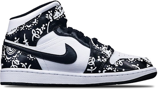 【定制球鞋】Jordan Air Jordan 1 Mid Island Green Vibe風格 手繪噴繪腰果花 潮男節主題 中幫 復古籃球鞋 GS 黑白 Order 【定制球鞋】Jordan Air Jordan 1 Mid Island Green Vibe風格 手繪噴繪腰果花 潮男節主題 中幫 復古籃球鞋 GS 黑白