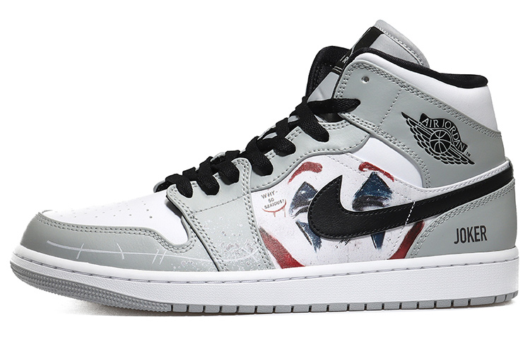 Buy [定制鞋款] Air Jordan 1 Mid '小丑灰白' 554724-092(Team10-小丑男烟灰QD)