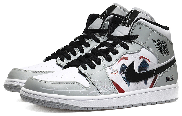 Lookbook [定制鞋款] Air Jordan 1 Mid '小丑灰白' 554724-092(Team10-小丑男烟灰QD)
