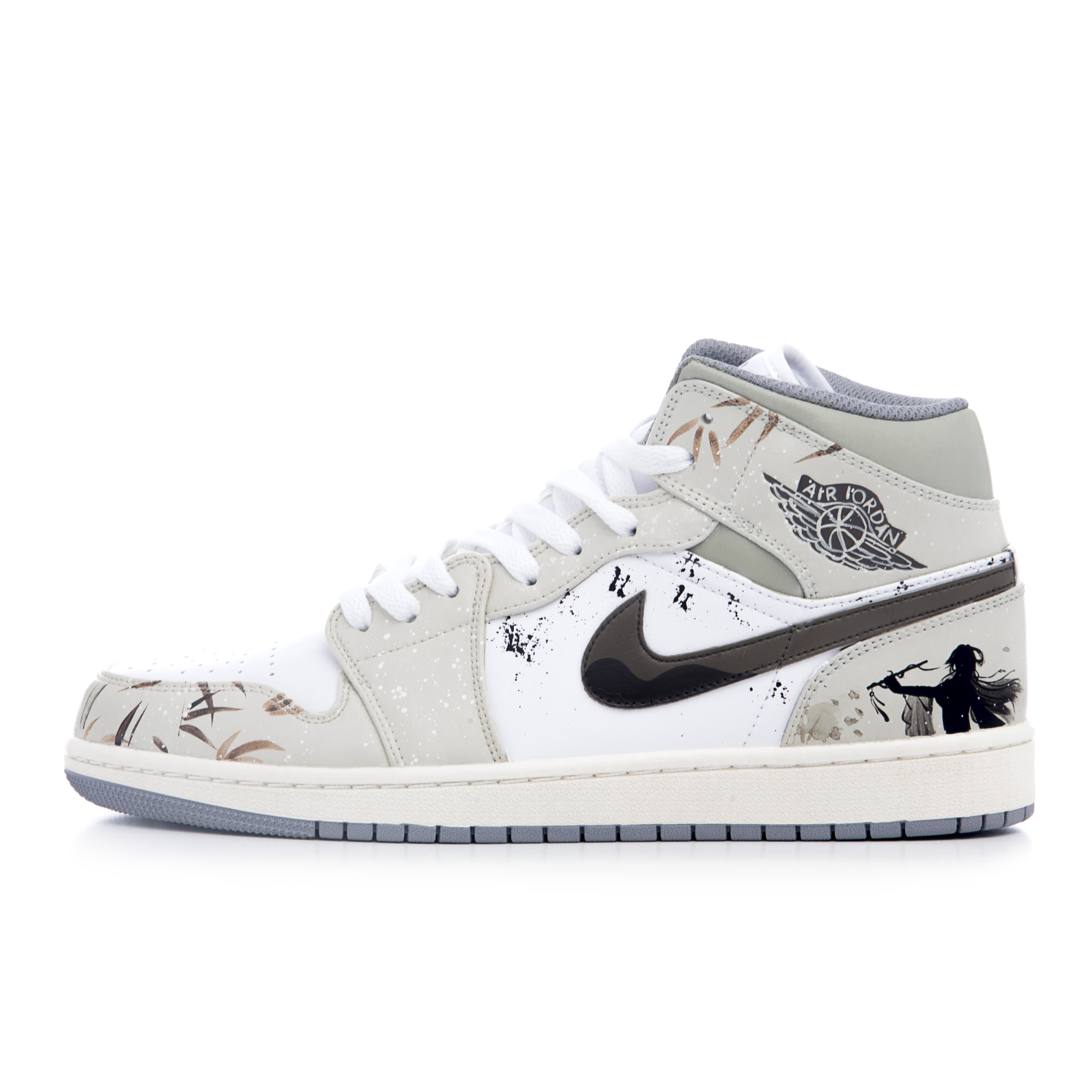 Buy 【訂製球鞋】Jordan Air Jordan 1 Mid 聽蕭曾與 國風 潑墨 吹簫 中筒 復古籃球鞋 男款 卡其色