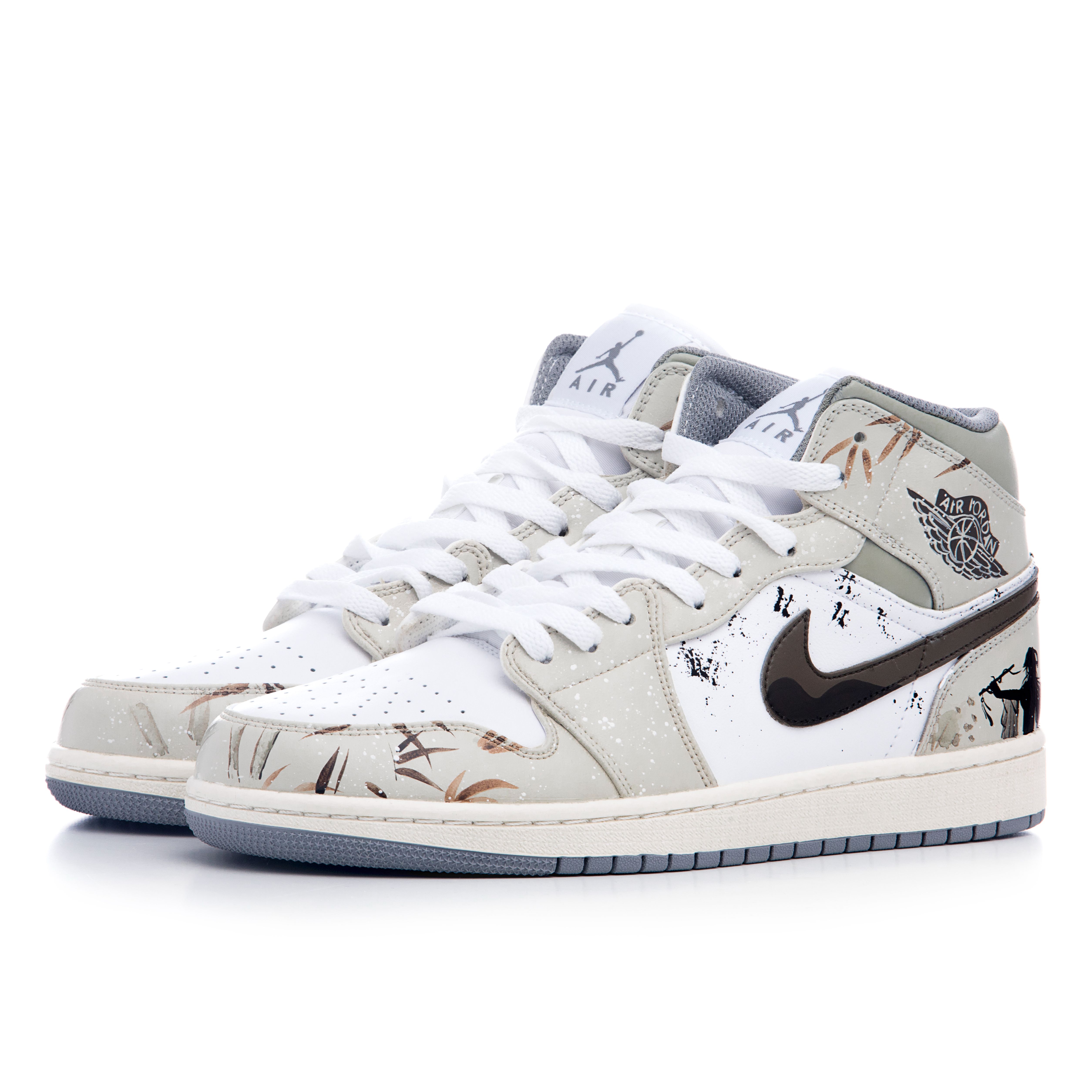 Lookbook 【訂製球鞋】Jordan Air Jordan 1 Mid 聽蕭曾與 國風 潑墨 吹簫 中筒 復古籃球鞋 男款 卡其色