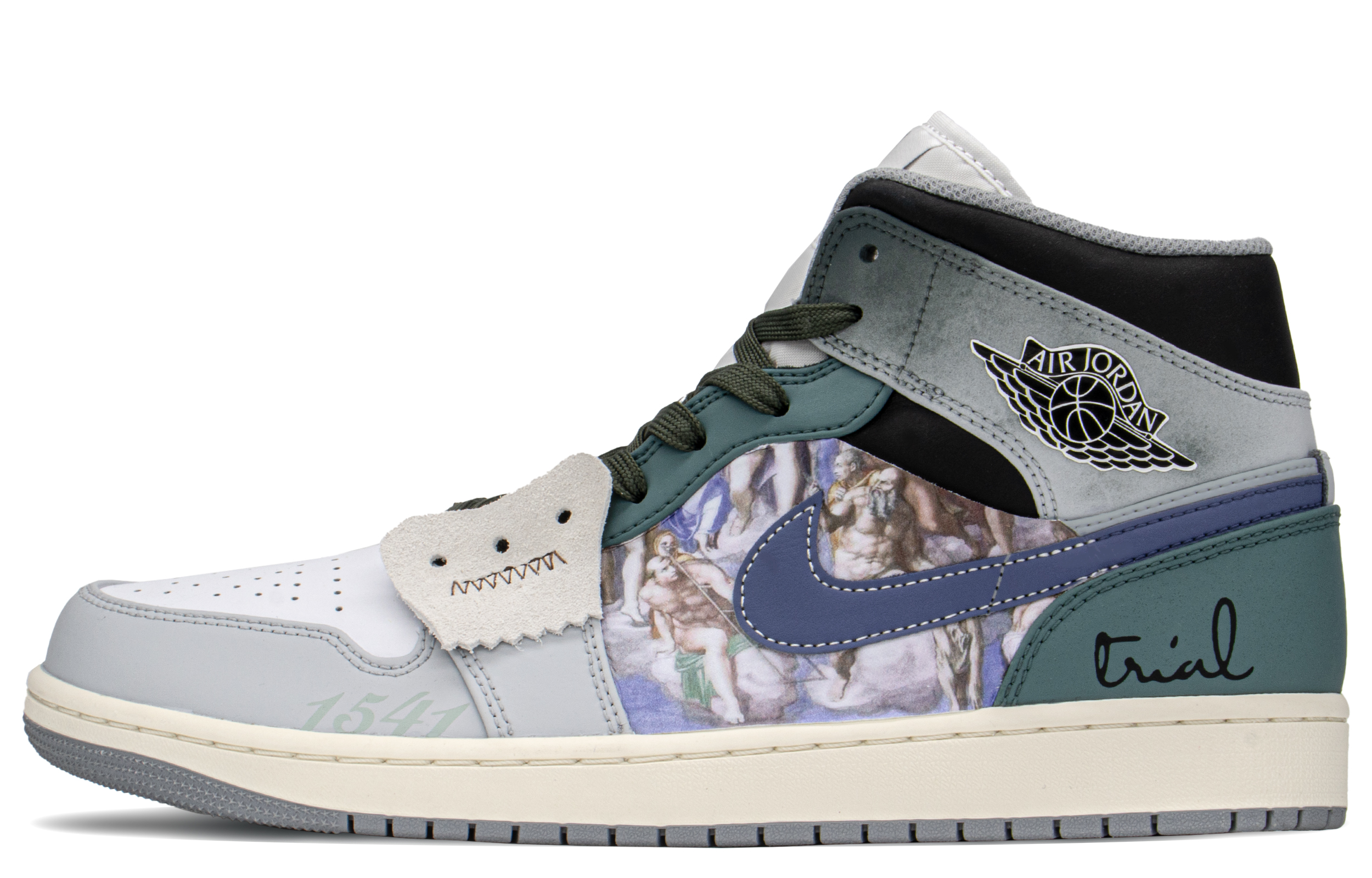 Order 【定制球鞋】Jordan Air Jordan 1 Mid FZBB 特殊禮盒 解構 最後審判 中幫 復古籃球鞋 男款 藍綠灰