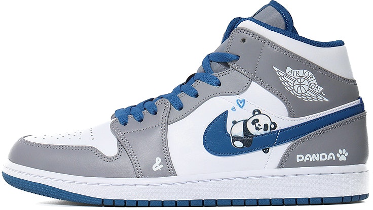 custom-shoes-air-jordan-1-mid-lazy-panda-grey-white-blue