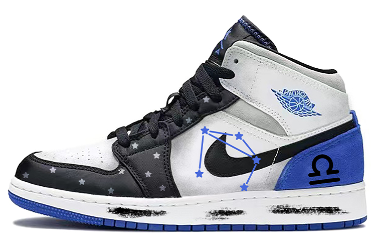 Buy 에어 조던 1 미드 '커스텀 천칭자리' (Air Jordan 1 Mid 'Custom Libra') 852542-102(Team-E男女款天秤座黑白蓝)
