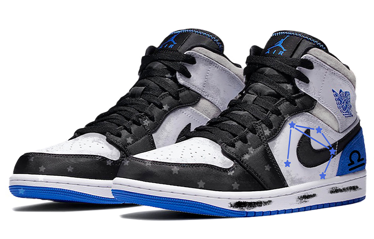 Lookbook 에어 조던 1 미드 '커스텀 천칭자리' (Air Jordan 1 Mid 'Custom Libra') 852542-102(Team-E男女款天秤座黑白蓝)