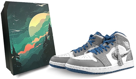 【客製球鞋】Jordan Air Jordan 1 Mid 球場個性 國風 荷花 禮盒 中筒 復古籃球鞋 男款 灰白黑 Buy 【客製球鞋】Jordan Air Jordan 1 Mid 球場個性 國風 荷花 禮盒 中筒 復古籃球鞋 男款 灰白黑