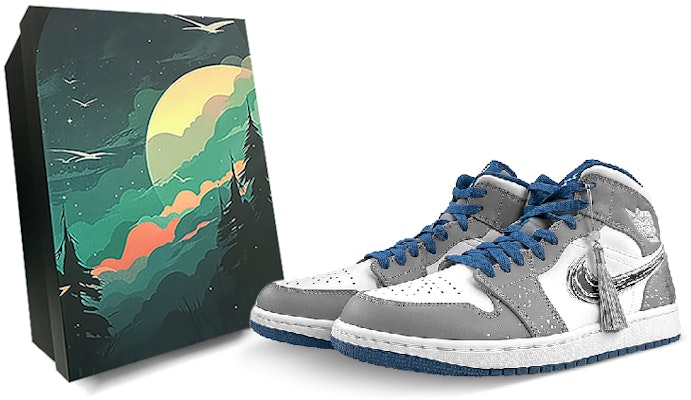 【客製球鞋】Jordan Air Jordan 1 Mid 球場個性 國風 荷花 禮盒 中筒 復古籃球鞋 男款 灰白黑 Buy 【客製球鞋】Jordan Air Jordan 1 Mid 球場個性 國風 荷花 禮盒 中筒 復古籃球鞋 男款 灰白黑